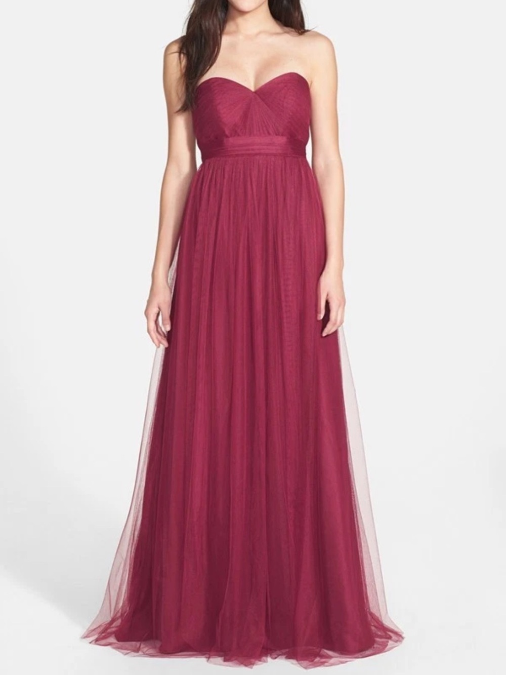 JENNY YOO Annabelle Convertible Tulle Column Gown Maxi Dress 6 Maroon Purple